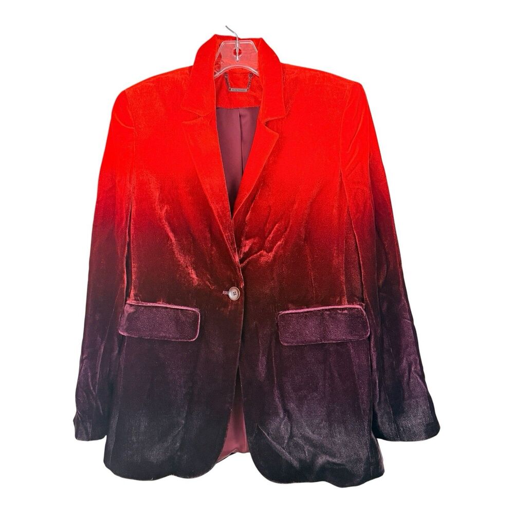 Elie Tahari Velvet Blazer Women Sz 10 Red Purple Ombre One Button Jacket NWT